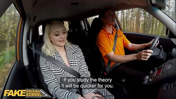 Fake Driving School Blonde Marilyn Sugar in Black Stockings Sex in Car