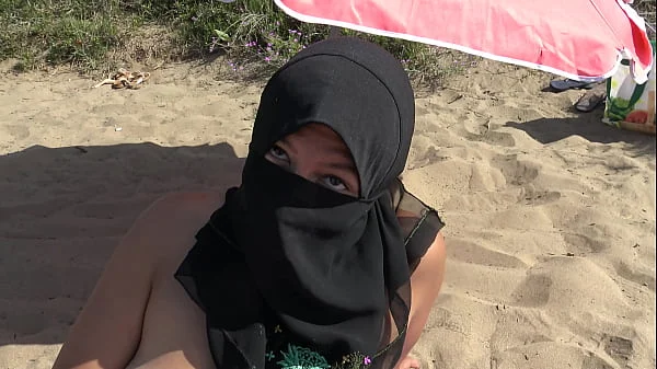 Arab milf enjoys hardcore sex on the beach in France