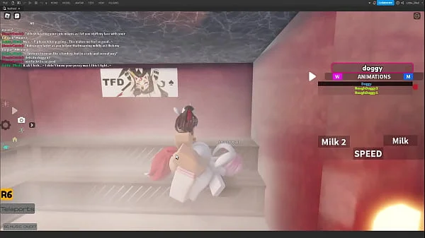 Femboy cat pegging bisexual female bunny in a Roblox Studio collab project