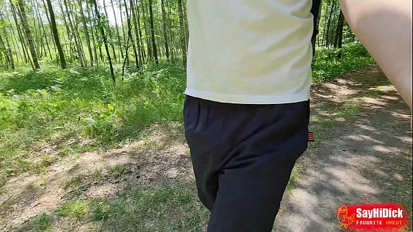 Walking naked in the woods. Soft foreskin to hard big cock Mikel