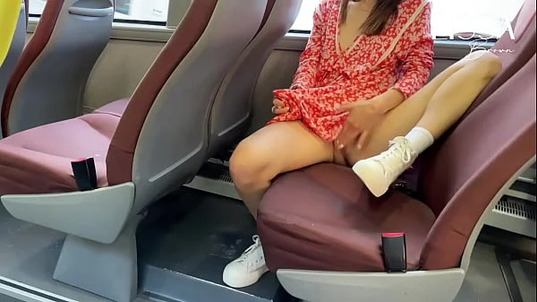 Hot woman shows off and touches herself on public bus