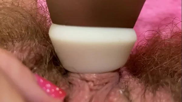 Huge pulsating clitoris orgasm in extreme close up with squirting hairy pussy grool play