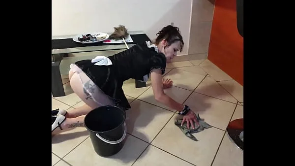 French maid gets piss in her face and cleans it