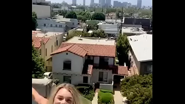 Big Tit Teen Almost Caught in Risky Rooftop Public Masturbation