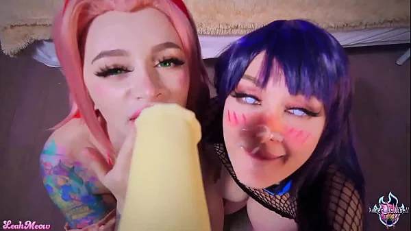 Hinata and Sakura Practice Anal Jutsu and Suck Horse Cock until they Cum on their Faces. Leah Meow