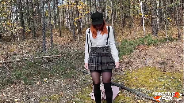 Redhead Student Sucked And Fucked With Classmate To Keep Warm In The Woods